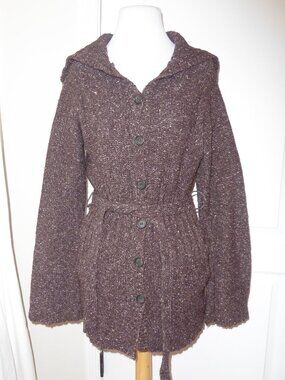Vintage J Crew Sweater Wool Blend Flecked Cardigan Pockets Belted Y2K 90's S